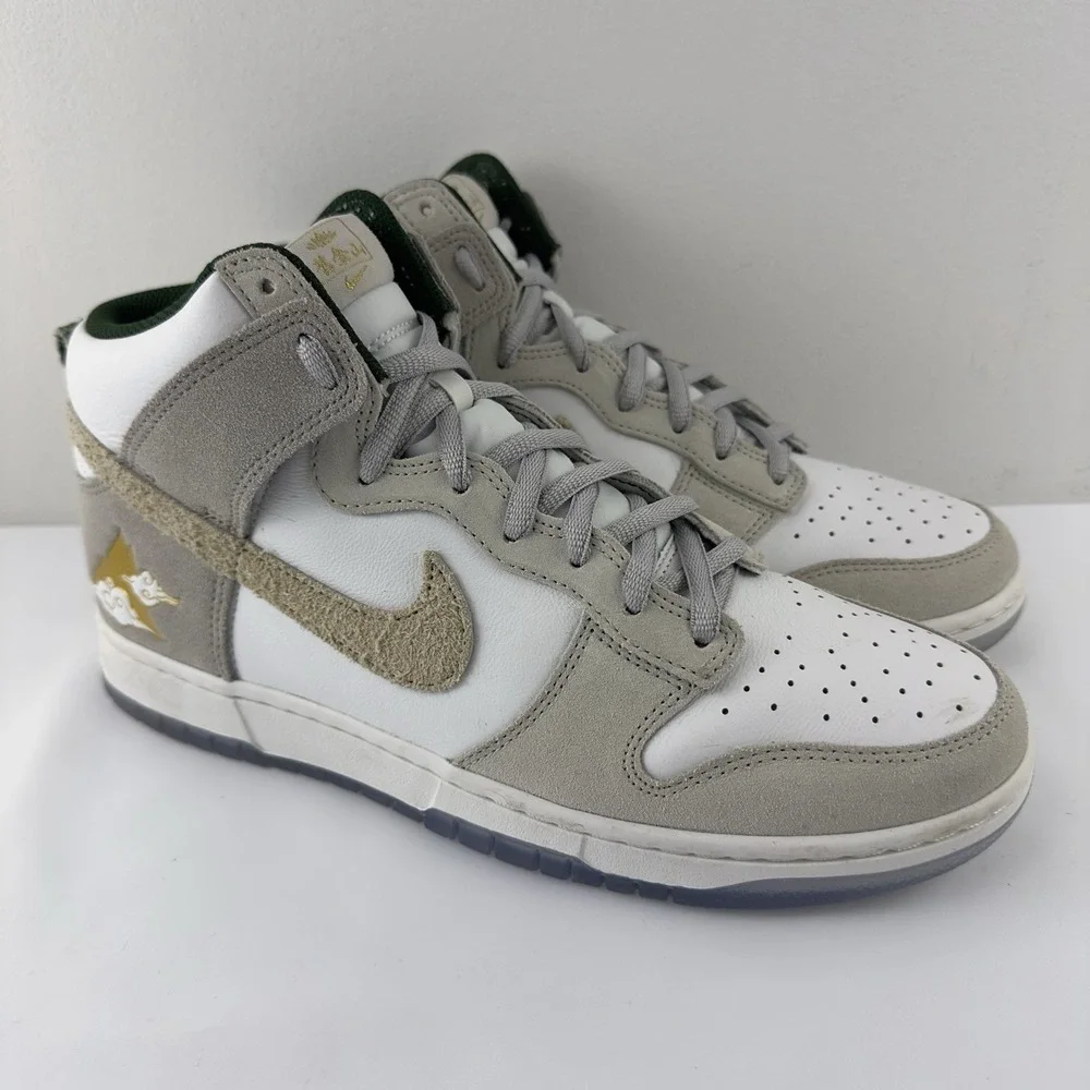 Nike Dunk High White Grey‎ Suede Green Men's Size 10 Sneakers